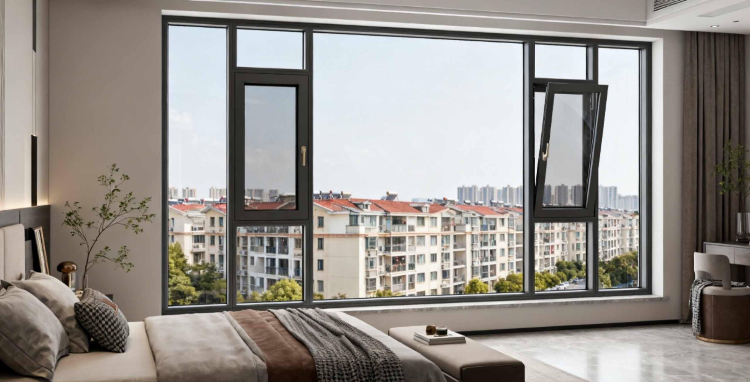 河北石家庄长安区+紫晶悦城+S100双内开窗纱一体系统窗 